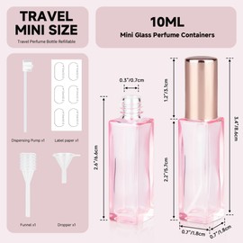 ZIZEMOJA Perfume Refill Bottle, Mini Leak-proof Portable Perfume Travel Refillable Dispenser, 5pcs 10ml Empty Atomizer Sprayer, Pocket Glass Bottle with Funnel and Pipette for Cologne (Light Pink)