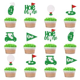 Little Man Golf 1st Birthday Cupcake Toppers, 24 Multicolored Cupcake Toppers, Golf Themed 1st Birthday Party Decor