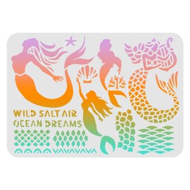FINGERINSPIRE Mermaid Painting Stencils 29.7 x 21 cm Mermaid Ocean Dream Stencil Reusable Mermaid Sea Ocean Creatures Stencils for Painting on Wooden Tile Fabric Floor Walls