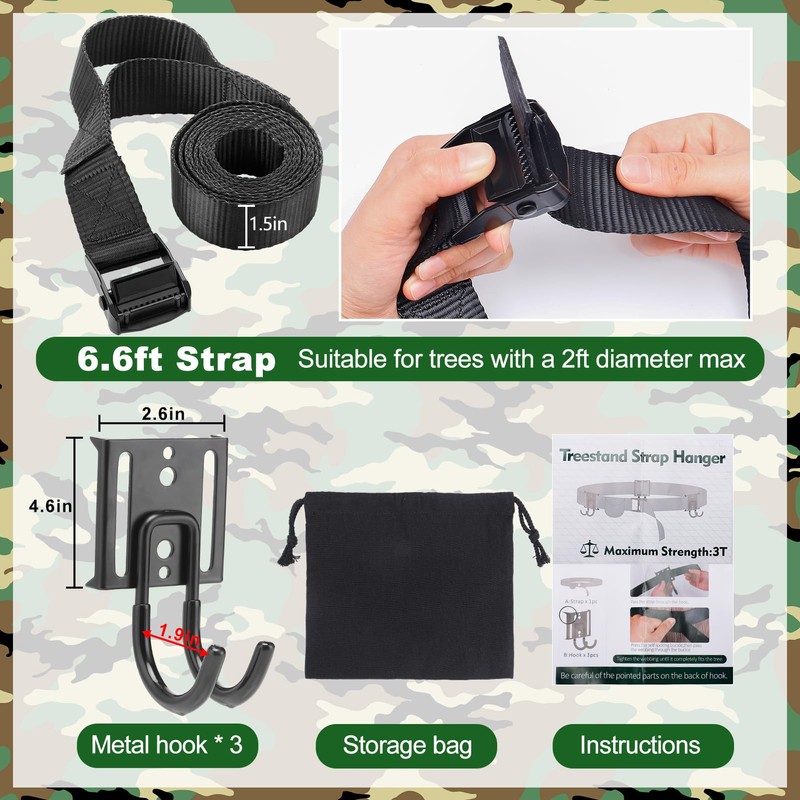 PAMASE Tree Stand Gear Hangers with 3 Metal Hooks -