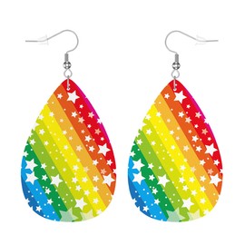 Zokola Stardust Tear Drop Ear Rings For Women Dangling, Magic Galaxy Stardust Rainbow Stripes Friends Fashion Faux Leather Earrings For Wedding Party Holiday