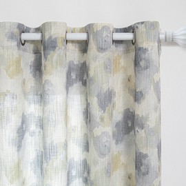 MYSKY HOME Floral Curtains 84 Inch Long for Girls Bedroom, Yellow Curtains for Living Room, Farmhouse Country Light Filtering Grommet Semi Sheer Natural Drapes Grey Colorful Design W52, 2 Panels