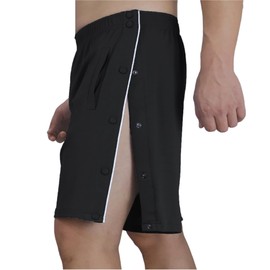 Tear Away Shorts for Men Post Surgery Adaptive Clothes Snap Short Pants Breakaway Side Open Unisex Leg Knee Hip Ankle Surgical Clothes Black