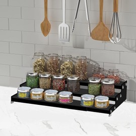 Jojocross Spice Rack Organizer for Cabinet, 3-Tier Expandable Spice Storage, Great for Kitchen Cabinet,Cupboard,Pantry and Countertop More 2 Packs/Black