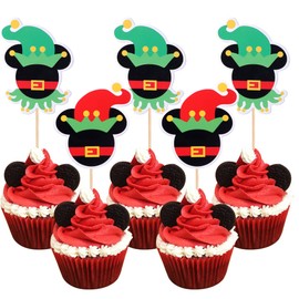 24 piezas de decoración para cupcakes de elfo de Navidad montadas de doble cara para niño o niña, para Navidad, revelación de género, baby shower, niñas, fiesta de cumpleaños, decoración de pasteles