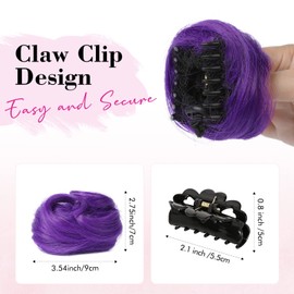 REECHO 2 PCS Mini Claw Clip in Messy & Cat Ears Hair Bun Extensions HB001 Wig Accessory Updo Hairpieces for Women Girls (Pack of 2-3.5" Wavy, Dark Purple)