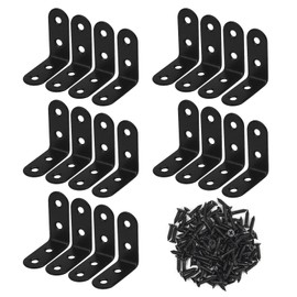 20 Pcs 40 * 40 mm L Angle Brackets, Corner Bracket for Wood, 90 Degree Angle Brackets, Stainless Steel Shelf Brackets, with 80pcs Metal Screws, for Wood Furniture Fixation (Black)