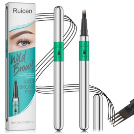 Ruicen Eyebrow Pen - Eyebrow Pencil, Upgrade Microblading Eyebrow Pen Eyebrow Pen with Micro 4-Fork Soft Tip Create Natural Hair-Like Brows, Last All-Day, Black