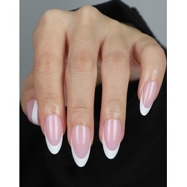 OIFEN 16 Sizes French Pink Medium Gel Press on Nails Almond Reusable Full Cover 32pcs Glossy Fake Nails with Glue and Jelly Stickers,Classic