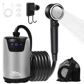 Yimserk 8000mAh Portable Camping Shower, 10-Speed Camp Shower Pump, LED Display, 4 Spray Modes, IPX8 Waterproof Outdoor Shower Kit for Hiking, Travel, Pet, Car Wash