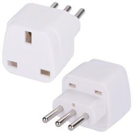 Wirafix 2X UK to Italy Plug Adapter, Italy Adaptor, Grounded Italian Travel Adapter, Travel Adapter for Italy, Chile, Vatican City, Uruguay, Syria, San Marino and More (Type L), White