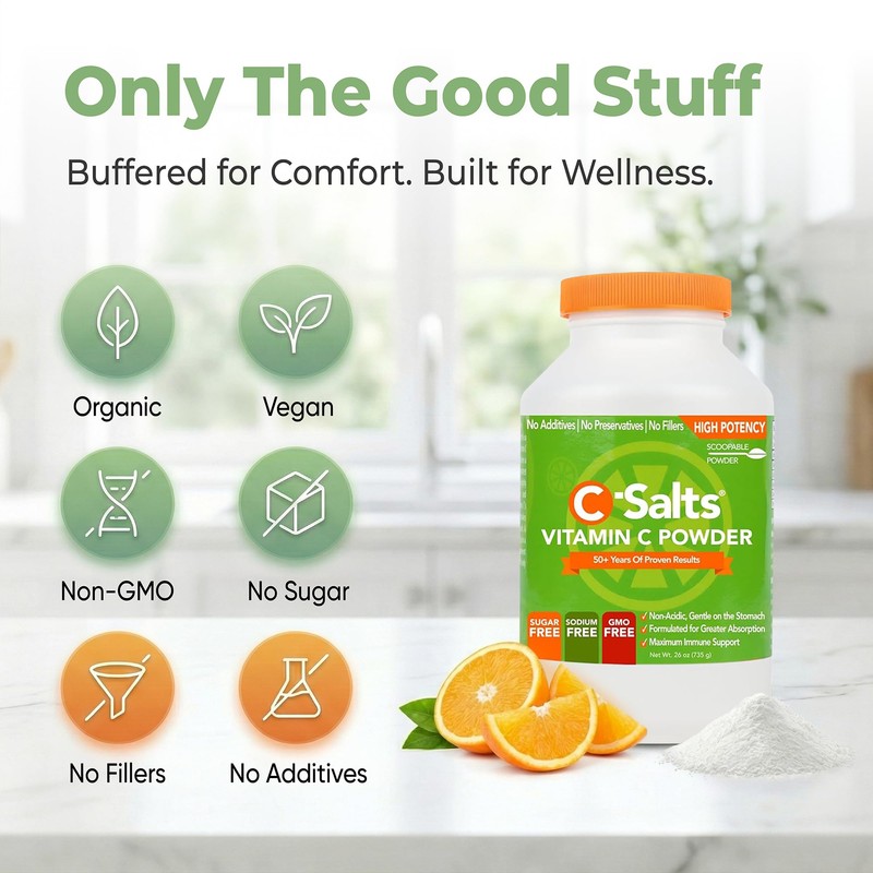 C-Salts Buffered Vitamin C Powder - Pure Organic, Stomach Friendly