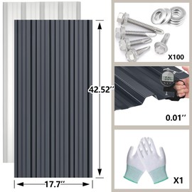 Metal Roofing Panels - 20 Pcs Waterproof Heavy Duty Metal Roof Panels Galvanized Steel Corrugated Tin Roof Panel for Carports Tool Sheds Patio Porch Pergola, Easy to Install Grey, 42.52x17.7in