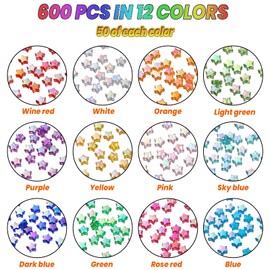 St.Kunkka 600 Pcs Acrylic Star Beads for Jewelry Making Craft DIY 12 Mixed Colors Loose Beads Clear Acrylic AB Colors Star Spacer Beads for DIY Bracelet Necklace Earrings (Star)