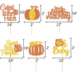 Orange Little Pumpkin Baby Shower Cupcake Toppers Fall Party Decoration Glitter Autumn Patch Food Picks Gender Reveal Ideas
