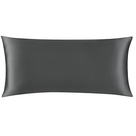 Mellanni Pure Silk Pillowcase Body Size - Perfect for Hair and Skin, Preventing Wrinkles - Easy Care - Naturally Cooling Silk Pillow Cover with Hidden Zipper (Body 20" x 54", Dark Gray)
