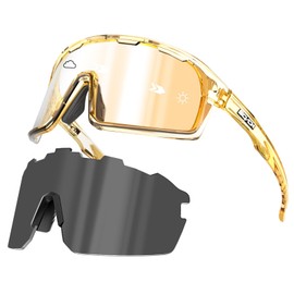 SCVCN Photochromatic Photochromic Cycling Glasses Polarised Men Women Sports Sunglasses Clear Cycling MTB Cycling Glasses Running Fishing Volleyball Tennis Mountaineering Hiking Gold