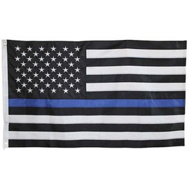 AES Thin Blue Line Police Officer USA American - (3 by 5 Foot 3x5 Ft) Strongest Embroidered Single Sided 210D Nylon, Double Sewn Stripes and Brass Grommets, UV Protected, Double Decker U.S. Flag