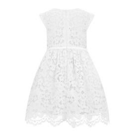 ALLOVIN Girls and Toddler Sleeveless A-Line Lace Party Dress Flower Girl Princess Dress with Beaded Bowknot | White | 2-3T