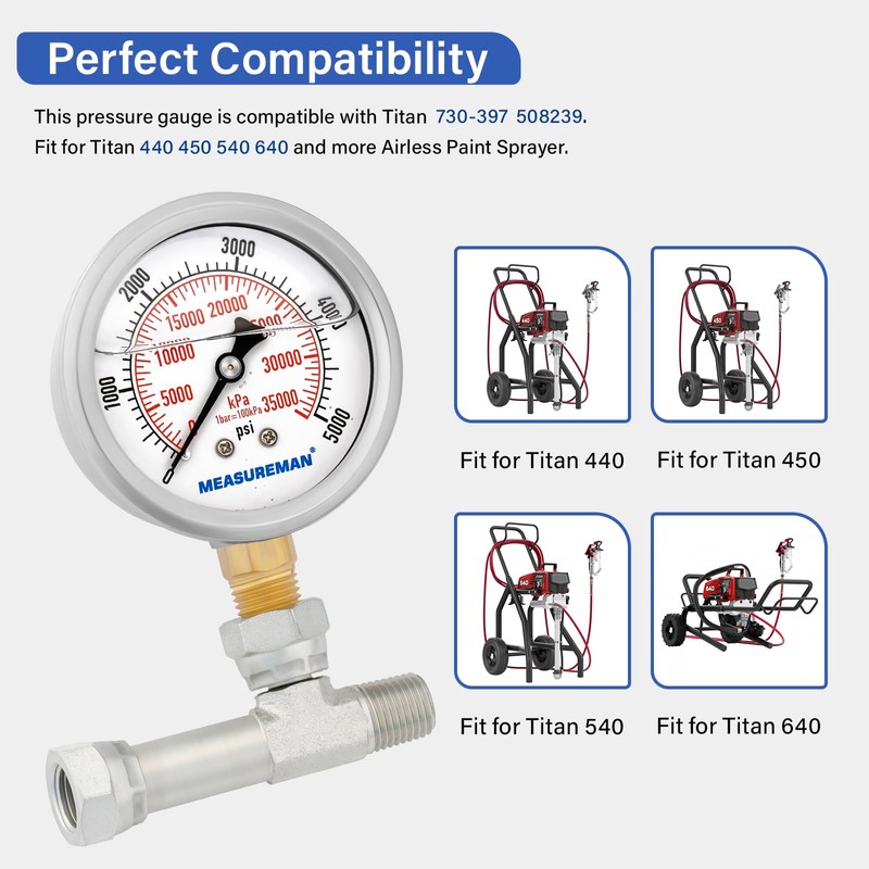 MEASUREMAN Spraying Pressure Gauge Assembly High Pressure Fluid Gauge 1/4"