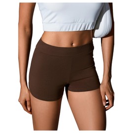 MakeMeChic Women's Elastic High Waisted Biker Shorts Spandex Skinny Sporty Shorts Coffee Brown XS