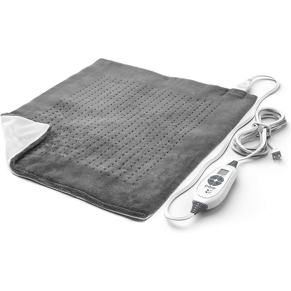 Pure Enrichment® PureRelief™ XXL (20" x 24") Electric Heating Pad for Back Pain and Cramps - 6 InstaHeat™ Settings, Machine Washable, Soft Microplush, 2-Hour Auto Shut-Off, & Storage Bag (Gray)