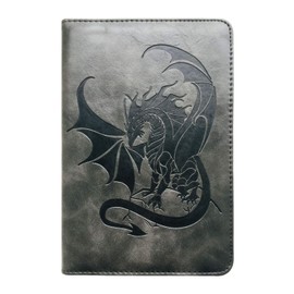 Black Dragon Refillable Faux Leather Journal by SohoSpark, 6x8 Vegan Lined Writing Journal for Women, Mens Journal