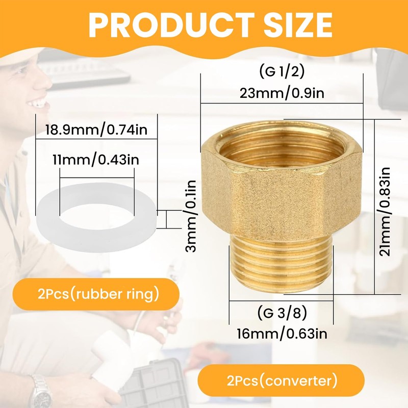 1/2" Female to 3/8" Male BSP Thread Brass Hex Reducing