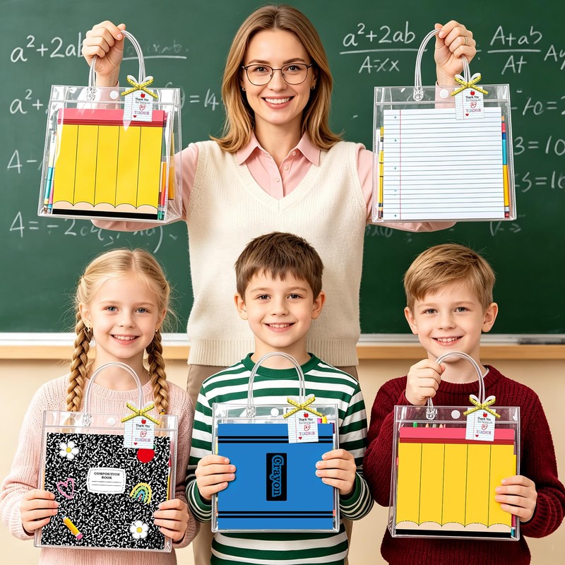 24 Pack Back to School Gift Bags Bulk, Clear PVC