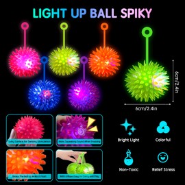 24 Pcs Light up Ball, Bouncy Balls Bulk for Kids, 6 Colors Glow in The Dark LED Balls, Flashing Squeaky Ball, Spiky Fidget Sensory Toy, Glow in The Dark Party Favors for Teens Adults Children