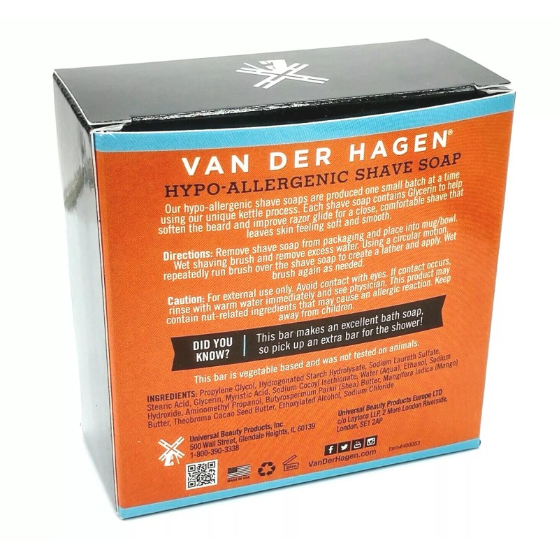 Van Der Hagen Unscented Luxury Shave Soap 3.5oz Hypo-Allergeni