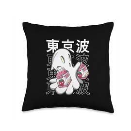 TOKYO WAVES Japanese Ghost Strawberry Milk Kawaii Aesthetic Anime Throw Pillow, 16x16, Multicolor