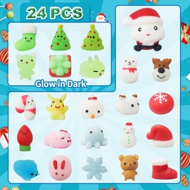 Advent Calendar 2024, 24 Mochi Squishy Including Luminous Mochi Squishies Santa Claus for Boys Girls Kids, Various Surprises Every Day, Non-Toxic, Reusable, Cute
