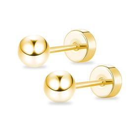 Artskin Women Flat Back Ball Stud Earrings Titanium Hypoallergenic Girls Earrings Studs for Sensitive Ears Simple Classic 5mm Flat Stud Earrings for Helix Tragus Cartilage (Ball - Gold)