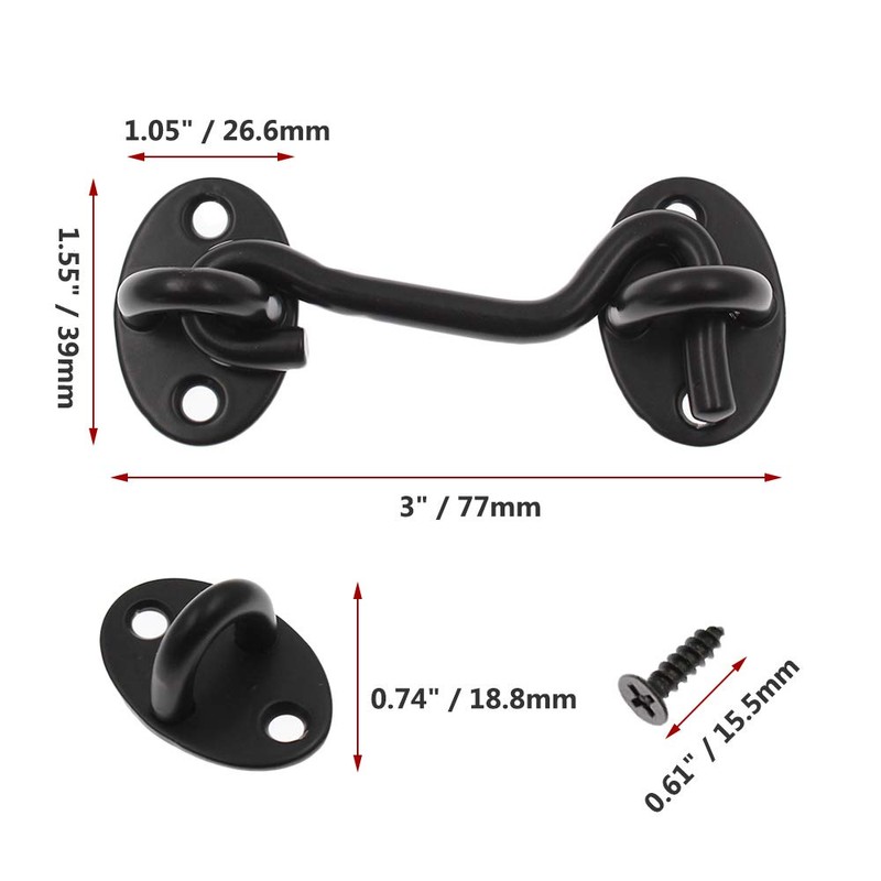 Jiozermi 3" Privacy Hook and Eye Latch, Black, 2pcs