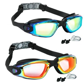 EWPJDK Swim Goggles - 2 Pack Swimming Goggles Anti Fog No Leaking For Adult Women Men (Aqua & Orange)