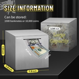 hizgo Piggy Bank for Adults Stainless Steel Savings Bank to Help Budget and Save Must Break to Access Money（7.9 inch）