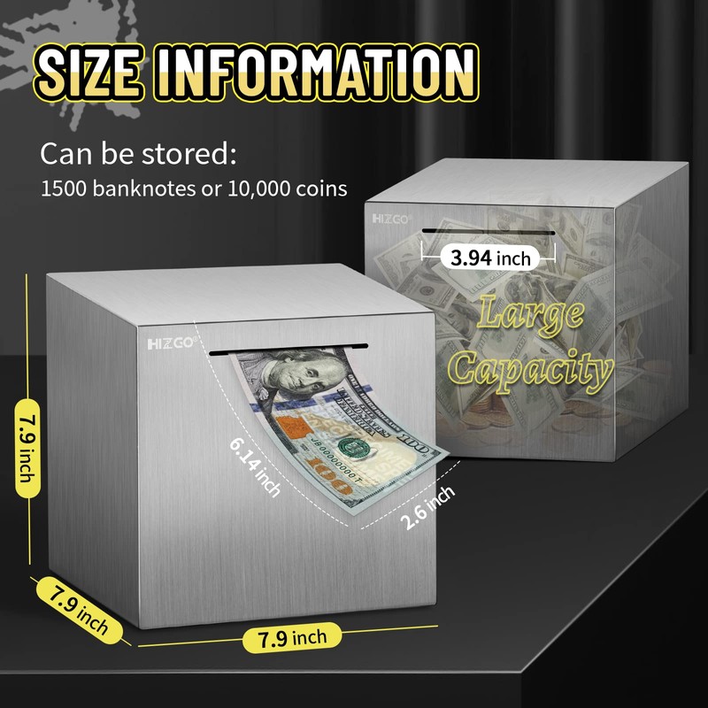 hizgo Piggy Bank for Adults Stainless Steel Savings Bank to