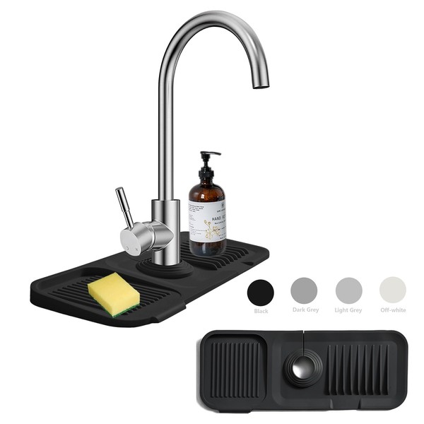MOODKEY Kitchen Sink Splash Guard Sponge Holder (Black, 14.6'')