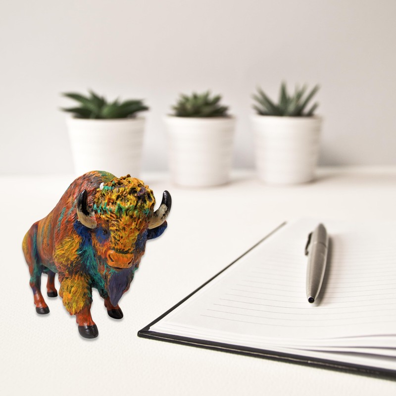 AMAJY Rustic Colorful Resin Bison Figurine – Majestic American Bison