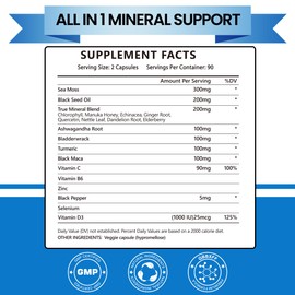QBBXFF Organic Irish Sea Moss Capsules with seamoss Black Seed Oil ashwagandha Burdock Root, Energy & Immunity Boost and Overall Well-Being - 90 seamoss Capsules