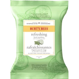 Burt's Bees Refreshing Facial Cleanser Towelettes and Makeup Remover Wipes for All Skin Types with Cucumber & Mint Made with Repurposed Cotton, 30 Count