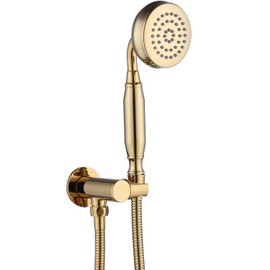 ENGA Brass Vintage Hand Held Sprayer Telephone Handheld Shower Head with Bracket Adjustable Supply Elbow Wall Connector Shower Holder and Hose Showerheads Set, Bright Gold