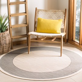 SAFAVIEH Courtyard Collection Area Rug - 7'1 Round, Grey & Cream, Non-Shedding & Easy Care, Indoor/Outdoor & Washable-Ideal for Patio, Backyard, Mudroom (CY7987-65A5)