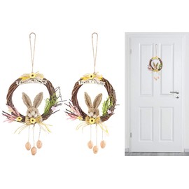 PEARL Wreath: Willow Wreaths for Hanging with German Text "Frohe Ostern" (Easter Decorative Wreaths) Set of 2
