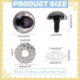 PH PandaHall 42 Sets Plastic Safety Eyes, 7 Colors Stuffed Glitter Animal Eyes Half Round Craft Crochet Eyes with Washers for Amigurumi Puppet Teddy Bear Stuffed Plush Animal Making