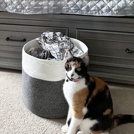 Goodpick Large Cotton Rope Basket 15.8"x15.8"x13.8"-Baby Laundry Basket Woven Blanket Basket Nursery Bin, Gray