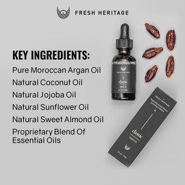 Fresh Heritage Premium Beard Growth Oil, All Natural, 1 OZ, for Softer, Fuller Beard, Men, Cruelty-Free, Classic Scents