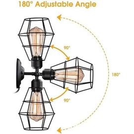 Retro Plug in Wall Sconces,Industrial Set of Two with6FT Cord,Vintage Lamp with On/Off Switch,Matte Black Sconces Lighting, Light Fixtures for Bedroom (Black-2)