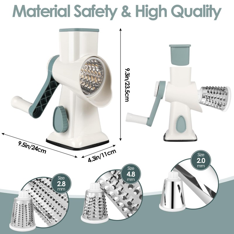 Dreamhigh Cheese Grater with Crank, Vegetable Cutter, 3 Stainless Steel